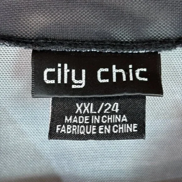 City Chic Bodysuit XXL Women's 24 Black Red Floral Sheer Mesh Mock Neck Stretch - Picture 7 of 8